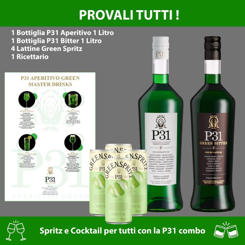 P31 Aperitivo 1L + P31 Bitter 1L +4 Lattine Green Spritz + Ricettario ...